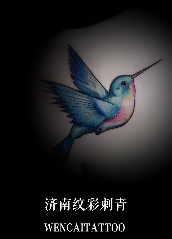 气质美女熊女士后背可爱的小鸟纹身