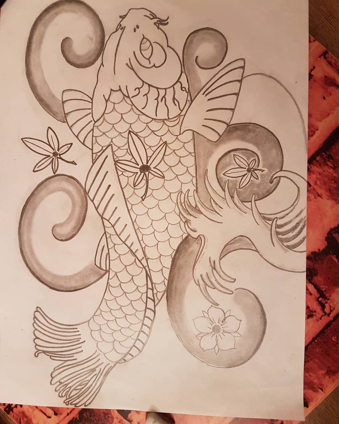 鲤鱼纹身手稿